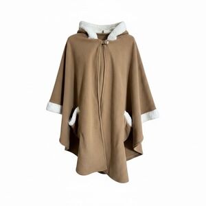 Cottagecore Cape Coat Fleece Poncho Le Moda Camel Sherpa Trim Cozy Boho Winter